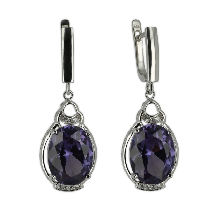 Серьги с александритом и кубическим цирконием