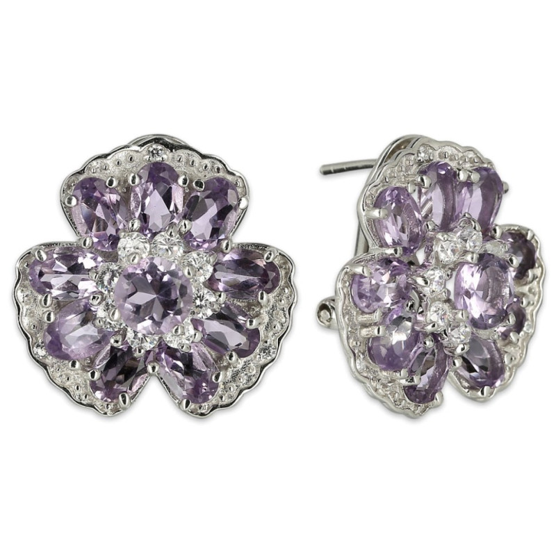 Серьги из серебра с аметистами и кубическим цирконием