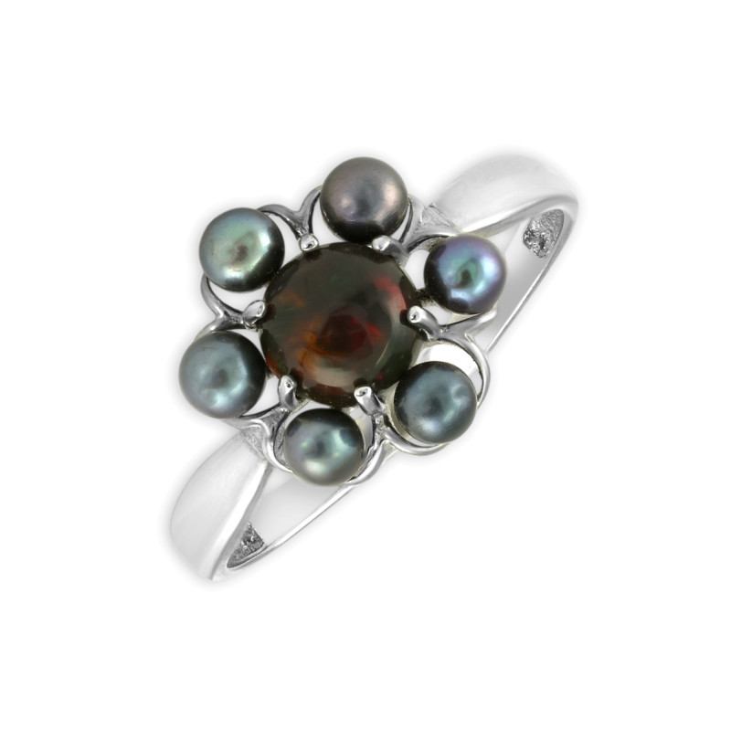 Серебряное кольцо с опалом и жемчугом