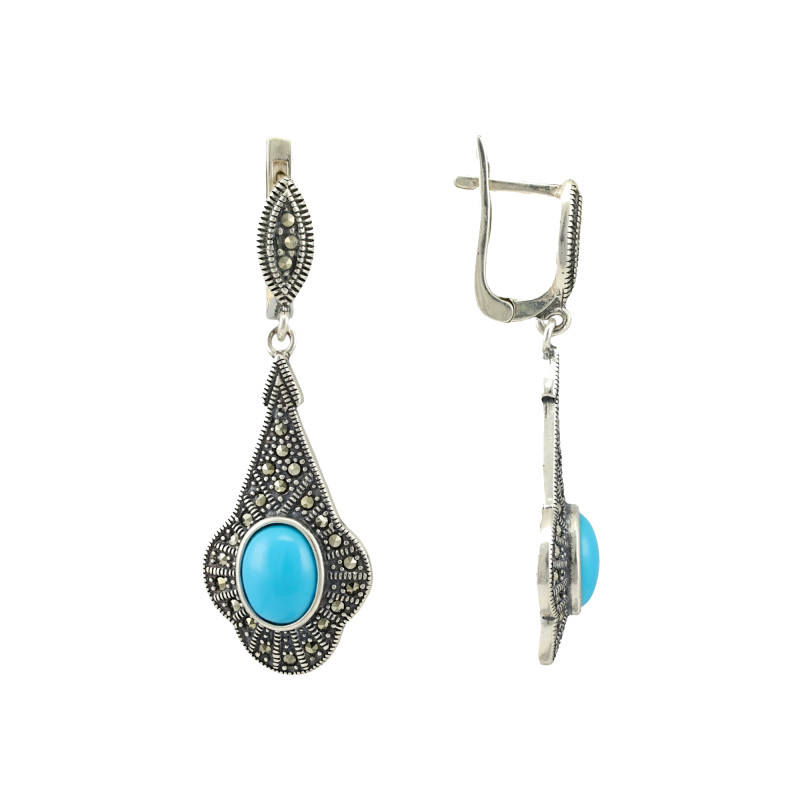 Серьги из серебра с бирюзой и марказитом