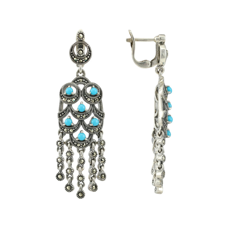 Серьги с бирюзой и марказитом