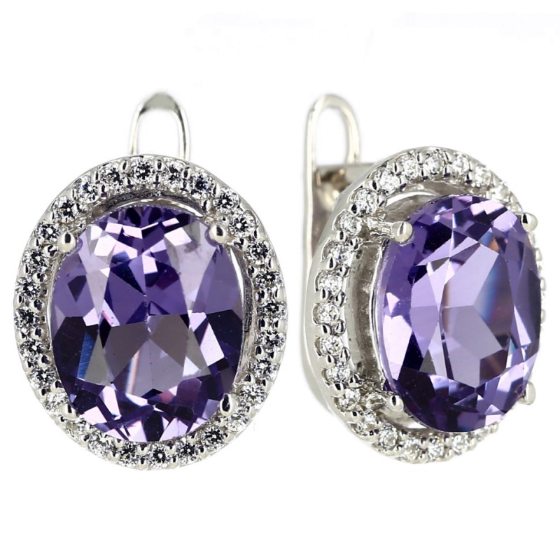 Серебряные серьги с аметистом и цирконием