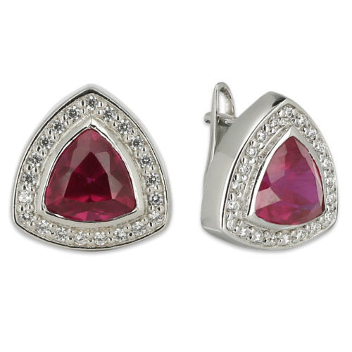 Серьги из серебра с рубином и цирконием