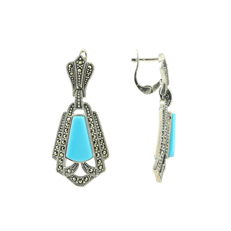 Серебряные серьги с бирюзой и марказитом