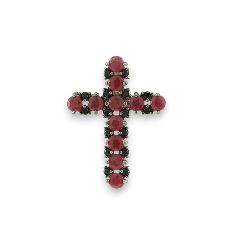 Крест из серебра с рубинами и чёрной шпинелью