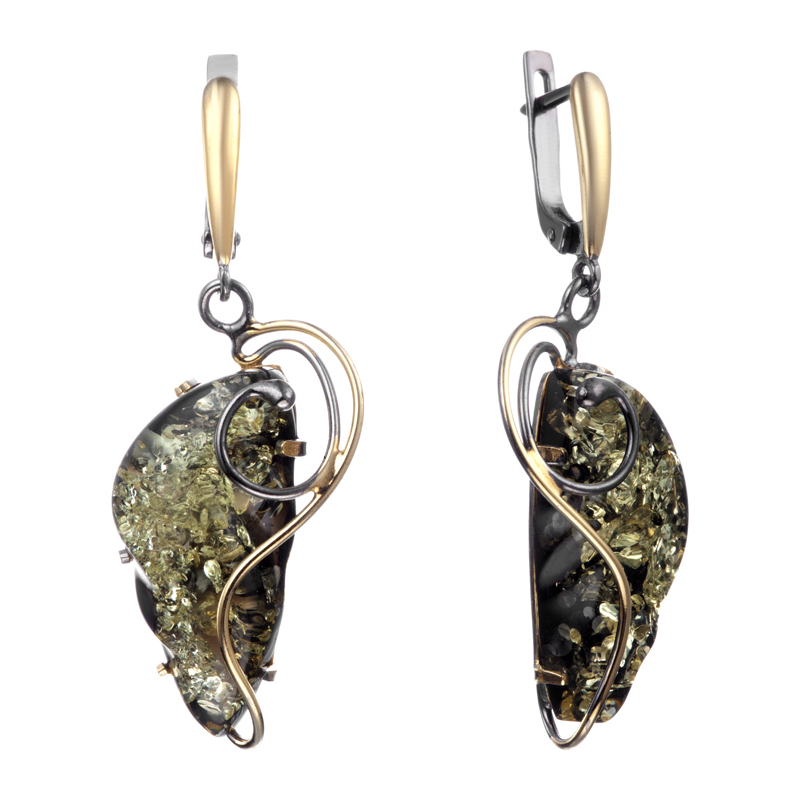 Серьги позолоченные с янтарём