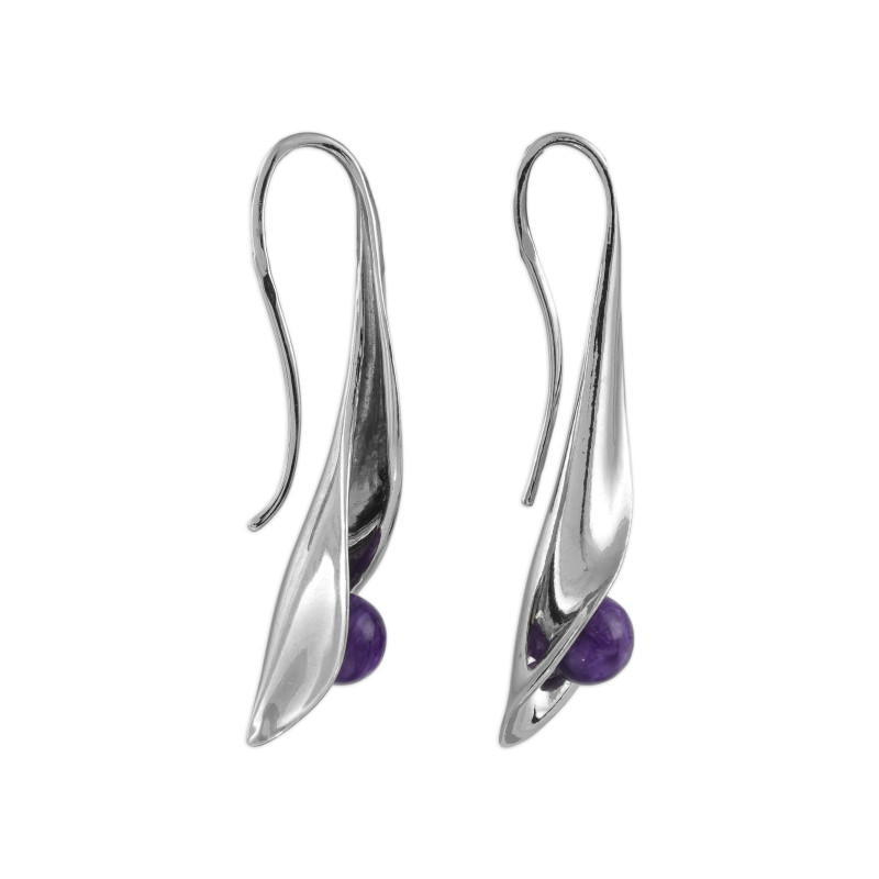 Серьги из серебра с чароитом