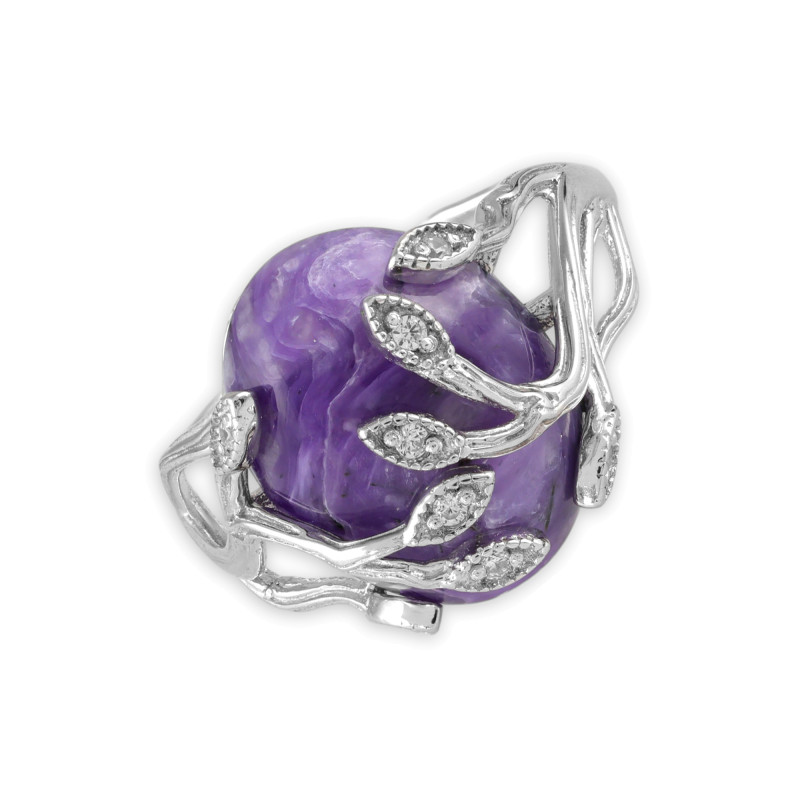 Серебряное кольцо с натуральным чароитом