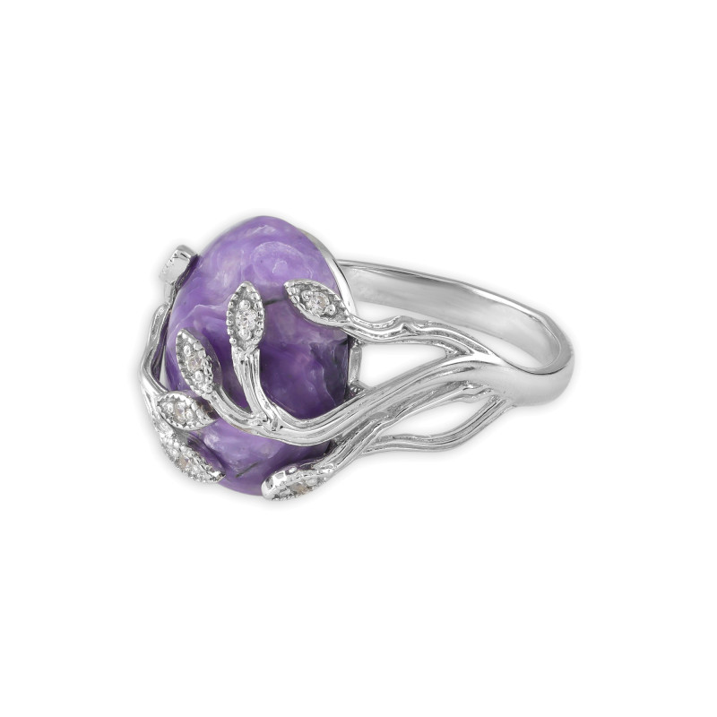 Серебряное кольцо с натуральным чароитом