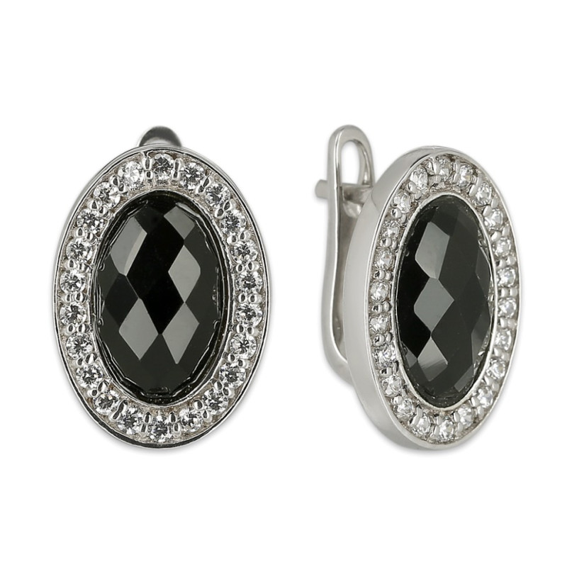 Серьги из серебра с чёрной шпинелью и кубическим цирконием