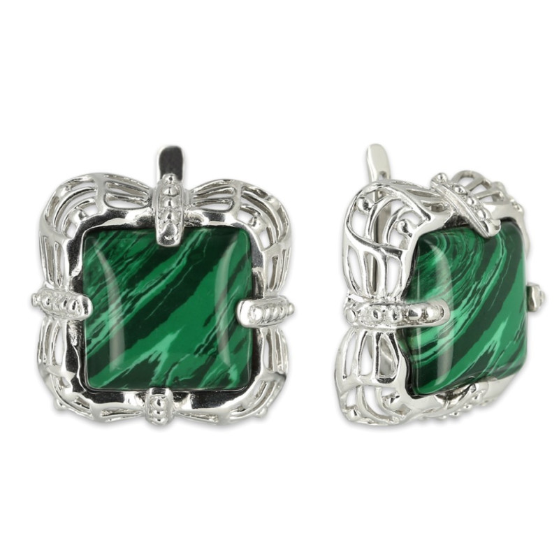 Серебряные серьги с малахитом