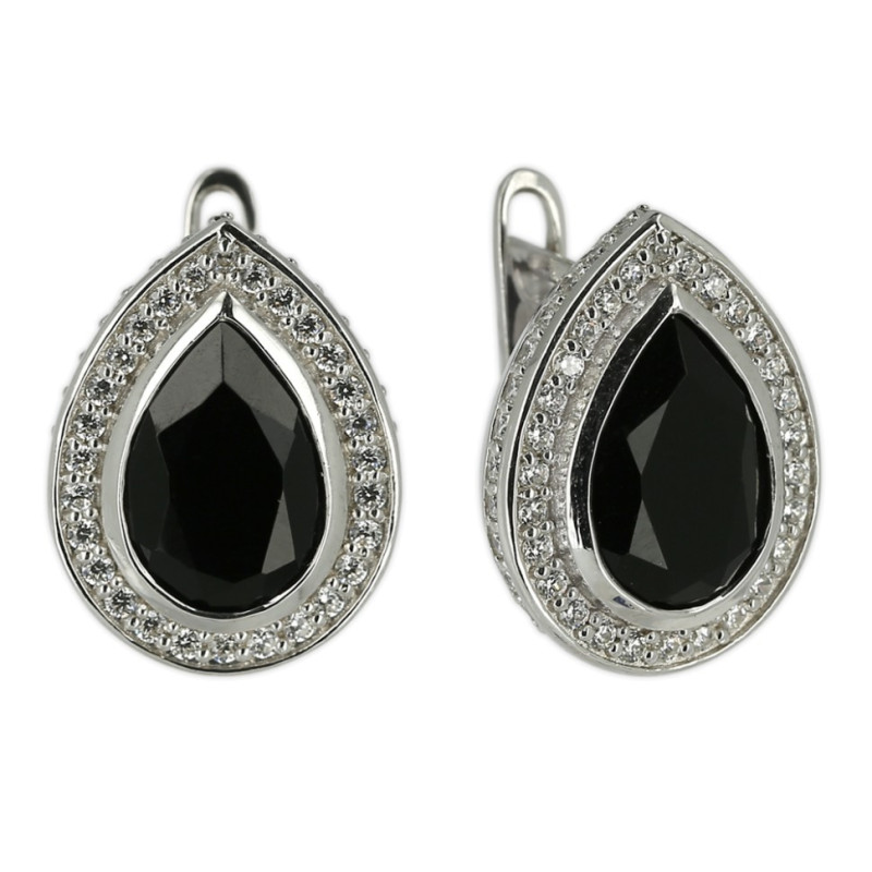 Серебряные серьги с ониксом и кубическим цирконием
