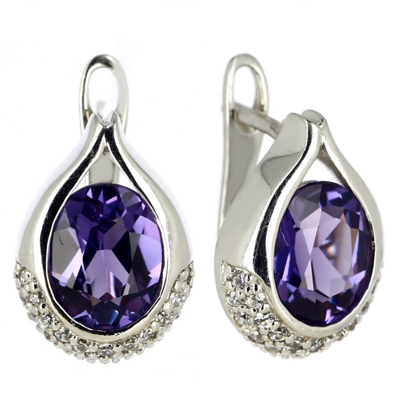 Серебряные серьги с александритами и цирконием