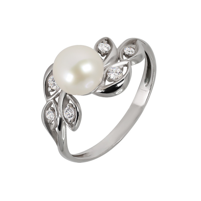 Кольцо серебряное с жемчугом и фианитами
