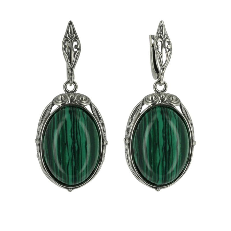 Серебряные серьги с малахитом