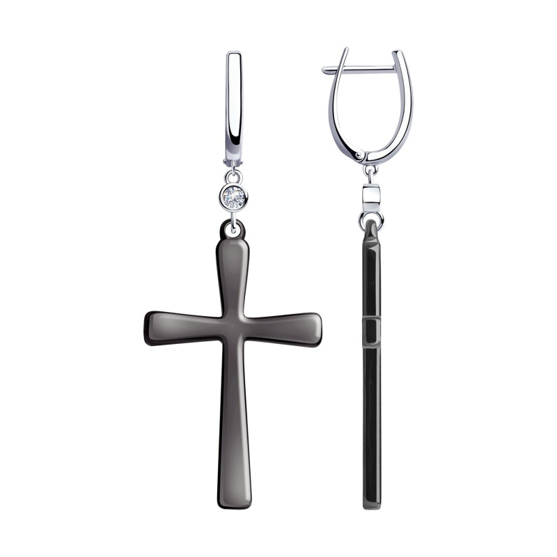 Серьги-кресты с фианитами