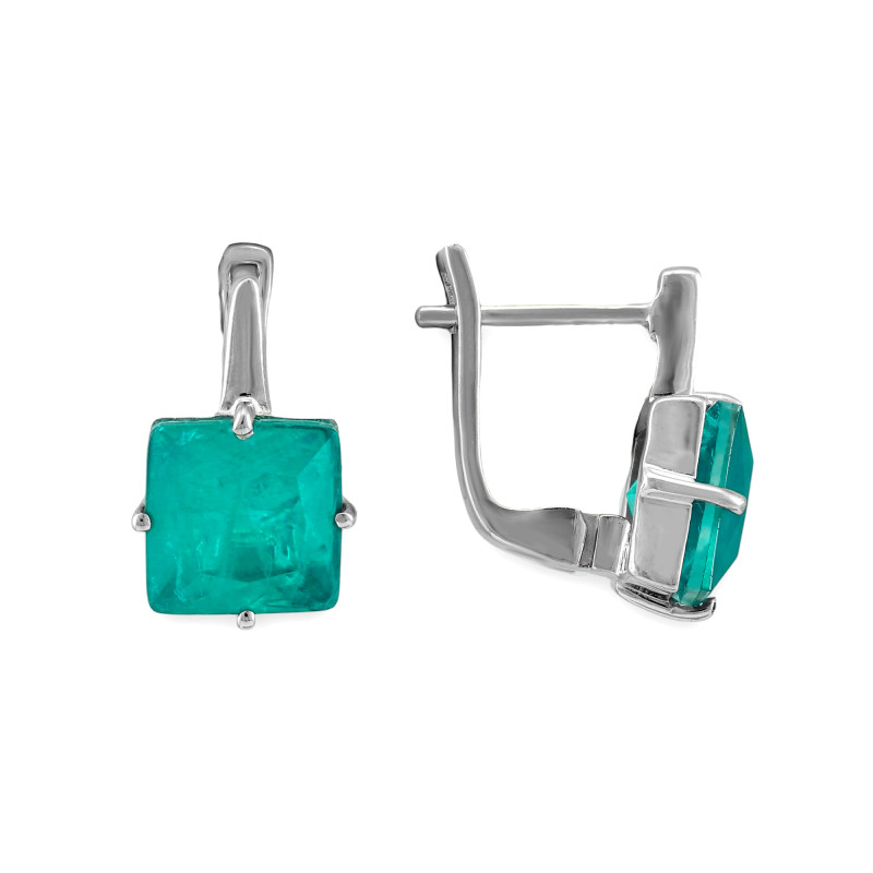 Серьги из серебра с выращенным турмалином параиба