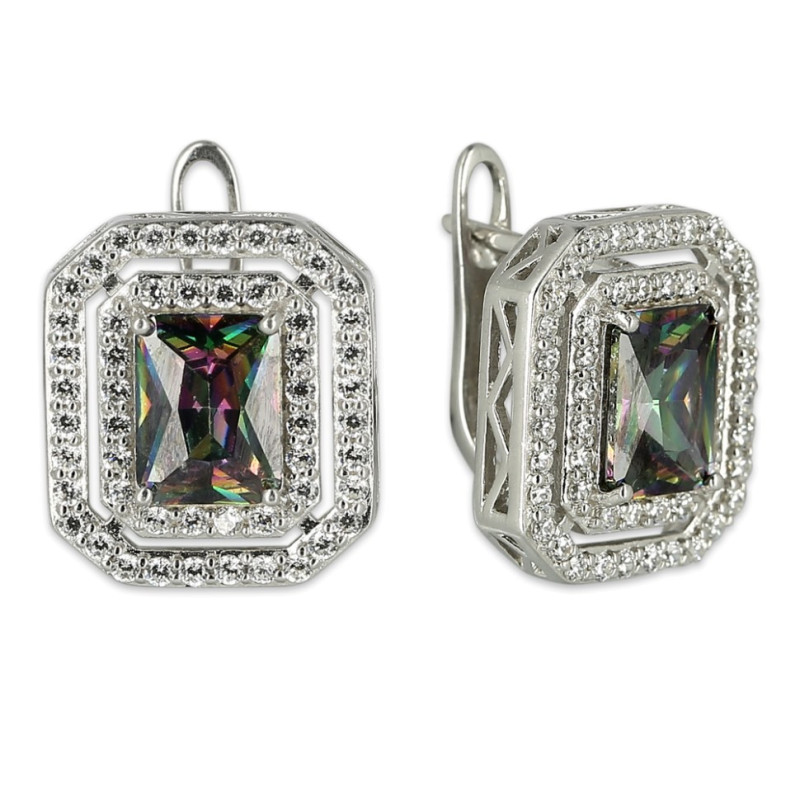 Серебряные серьги с аметистом и кубическим цирконием