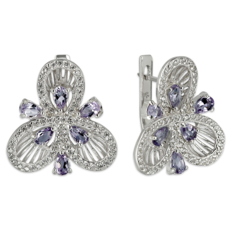 Серьги с синтетическим александритом и цирконием