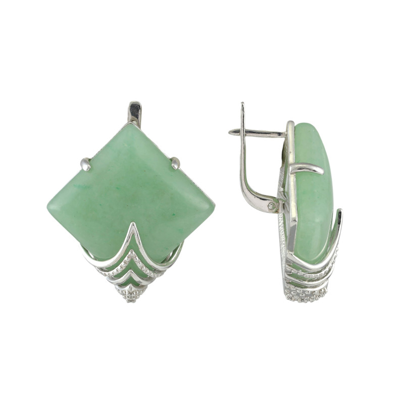 Серебряные серьги с нефритом и фианитами