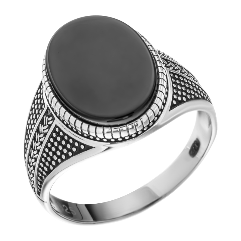 Кольцо с чёрным агатом