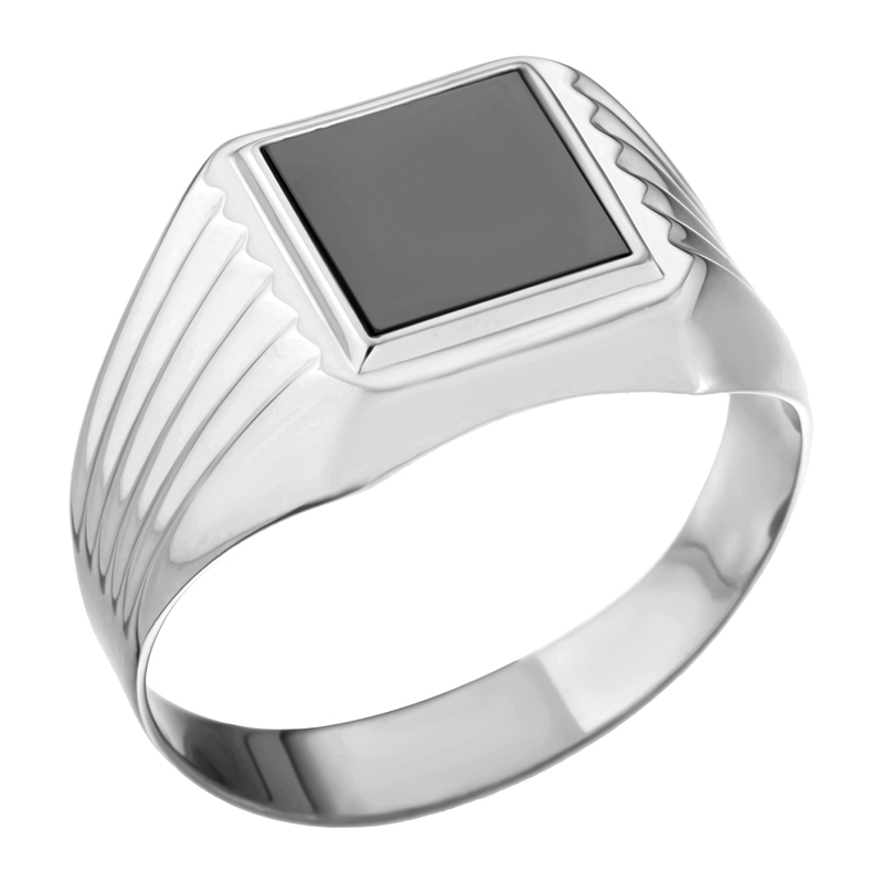 Кольцо-печатка с чёрным фианитом