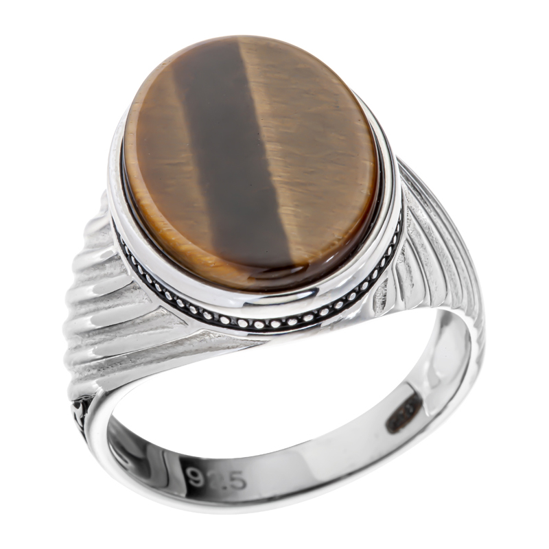 Кольцо серебряное с тигровым глазом