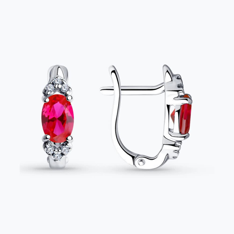 Серебряные серьги с синтетическим рубином