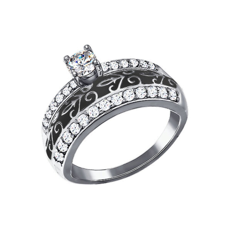 Серебряное кольцо с фианитом и эмалью