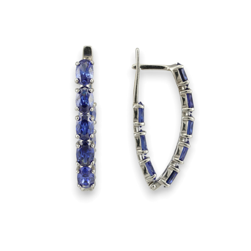 Серьги из серебра с искусственными танзанитами 