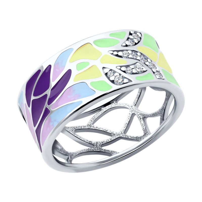 Кольцо из серебра с фианитами и эмалью