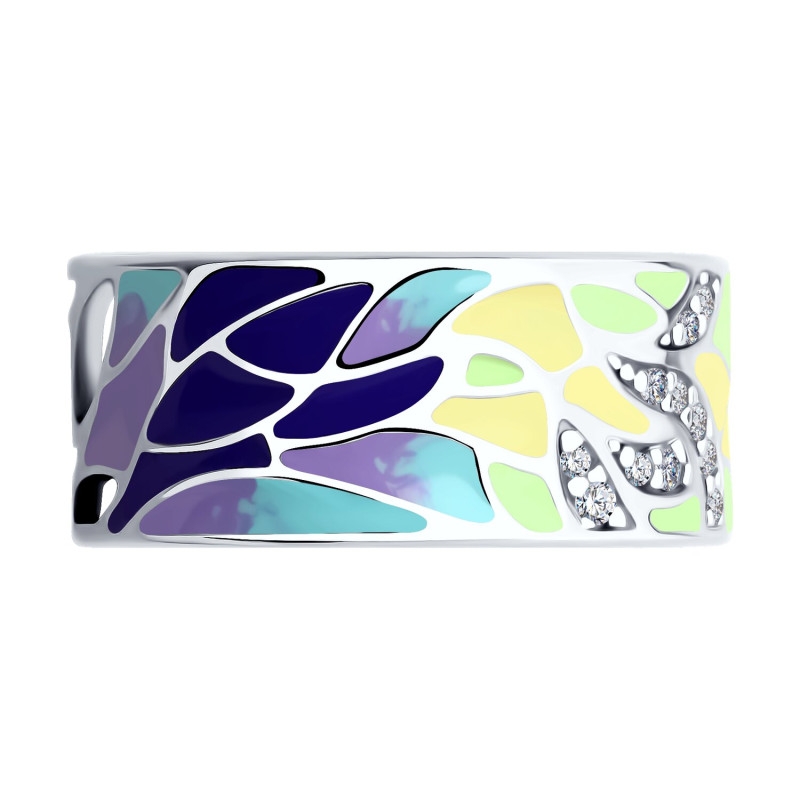 Кольцо из серебра с фианитами и эмалью