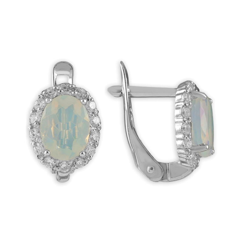 Серьги из серебра с опалом и фианитами