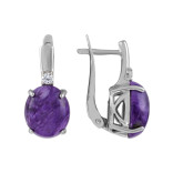 Серьги из серебра с чароитом и фианитами