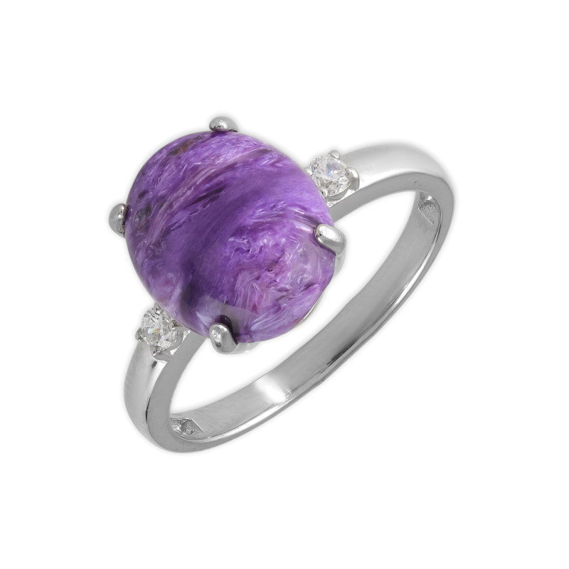 Кольцо из серебра с чароитом и фианитами