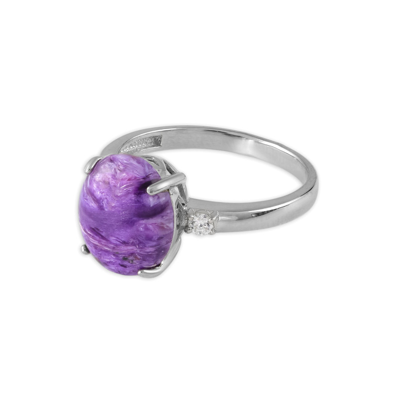 Кольцо из серебра с чароитом и фианитами