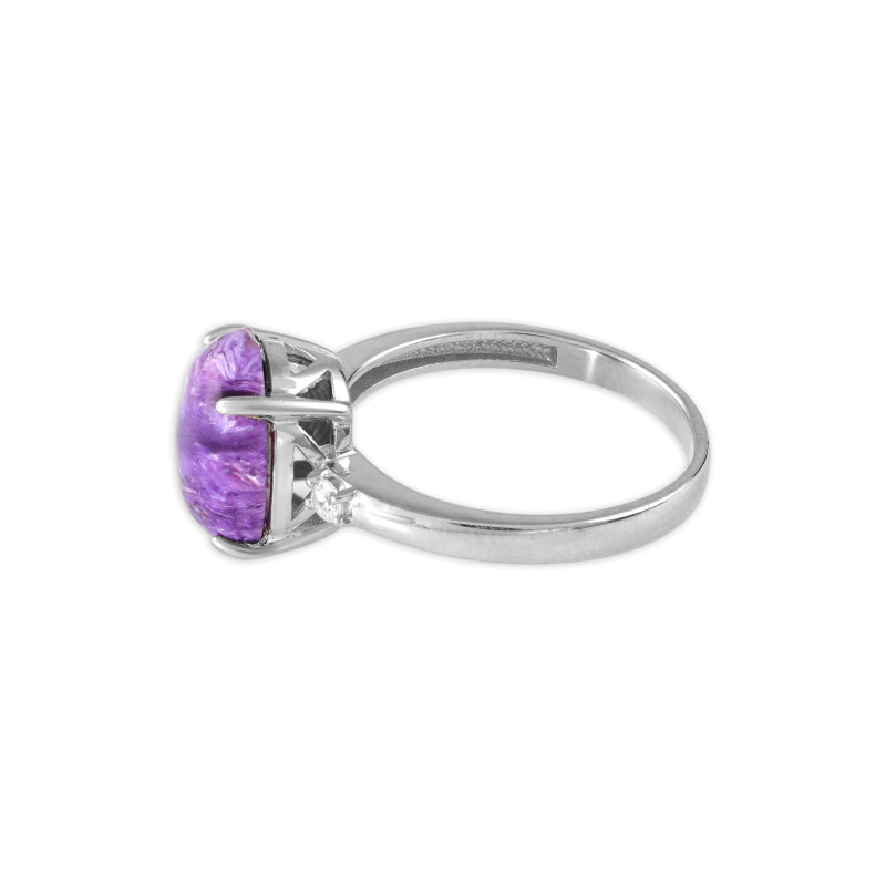 Кольцо из серебра с чароитом и фианитами