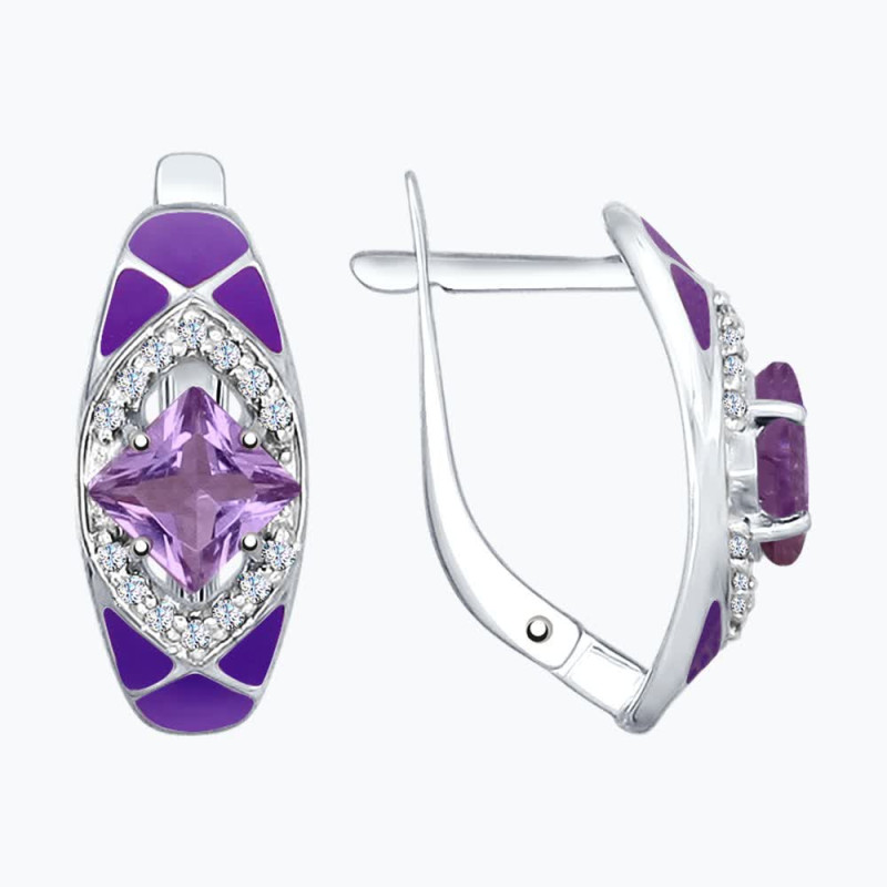 Серебряные серьги с аметистом и фианитами