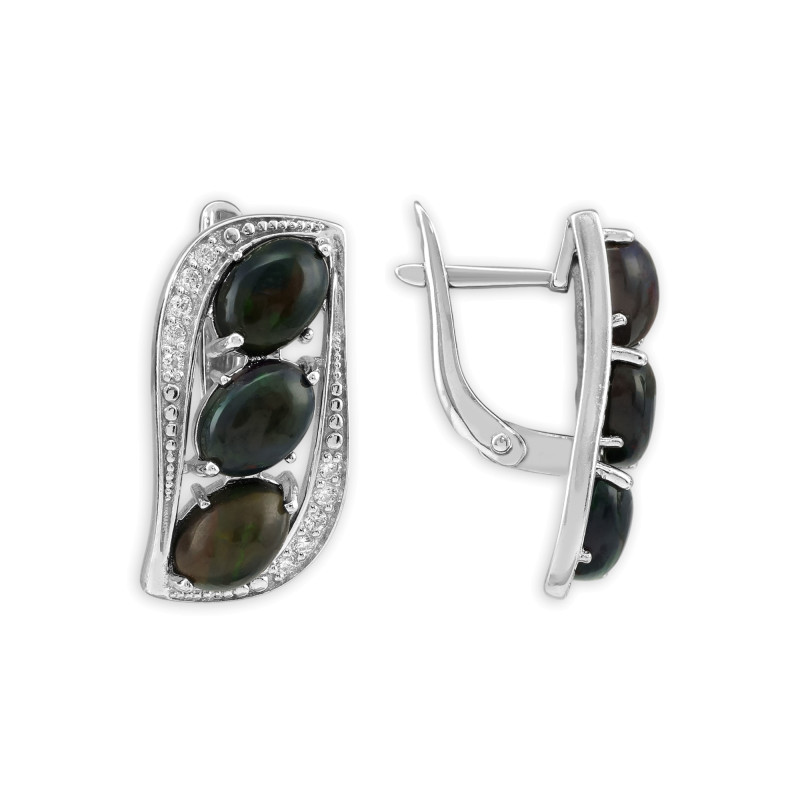 Серьги из серебра с опалами и фианитами