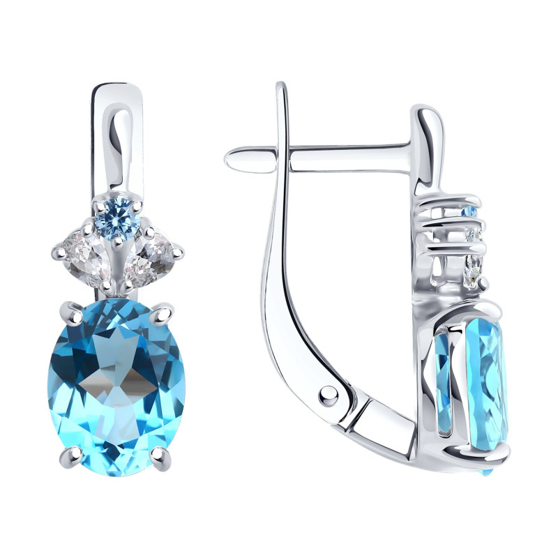 Серебряные серьги с топазом и фианитами