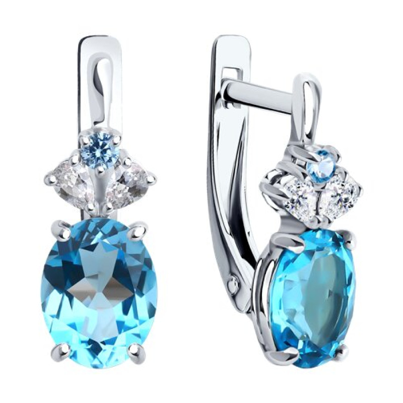 Серебряные серьги с топазом и фианитами