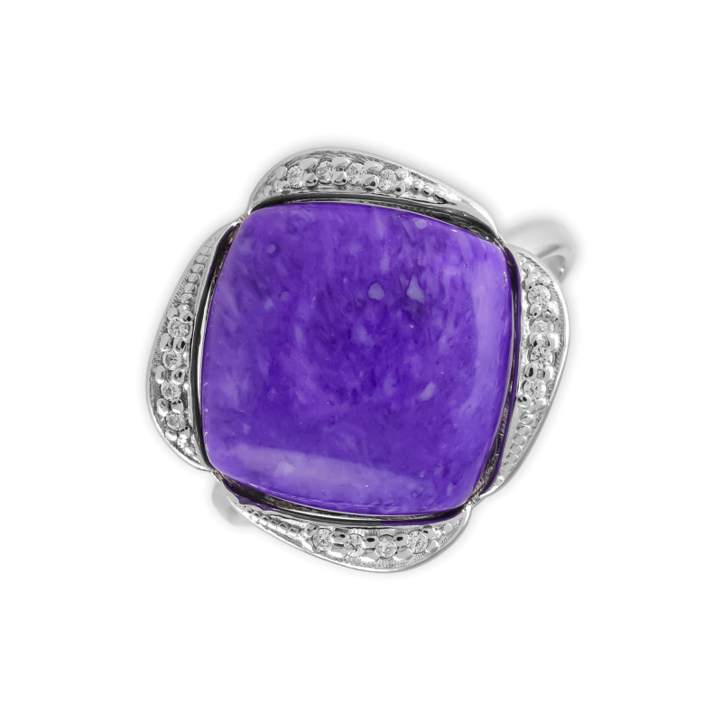 Кольцо из серебра с чароитом и фианитами