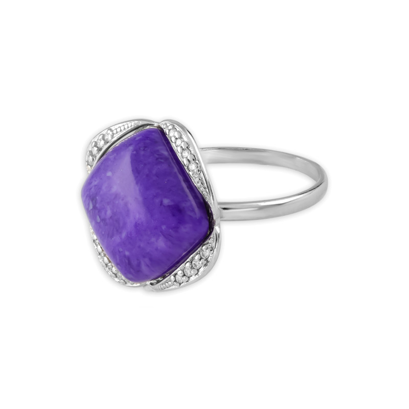 Кольцо из серебра с чароитом и фианитами