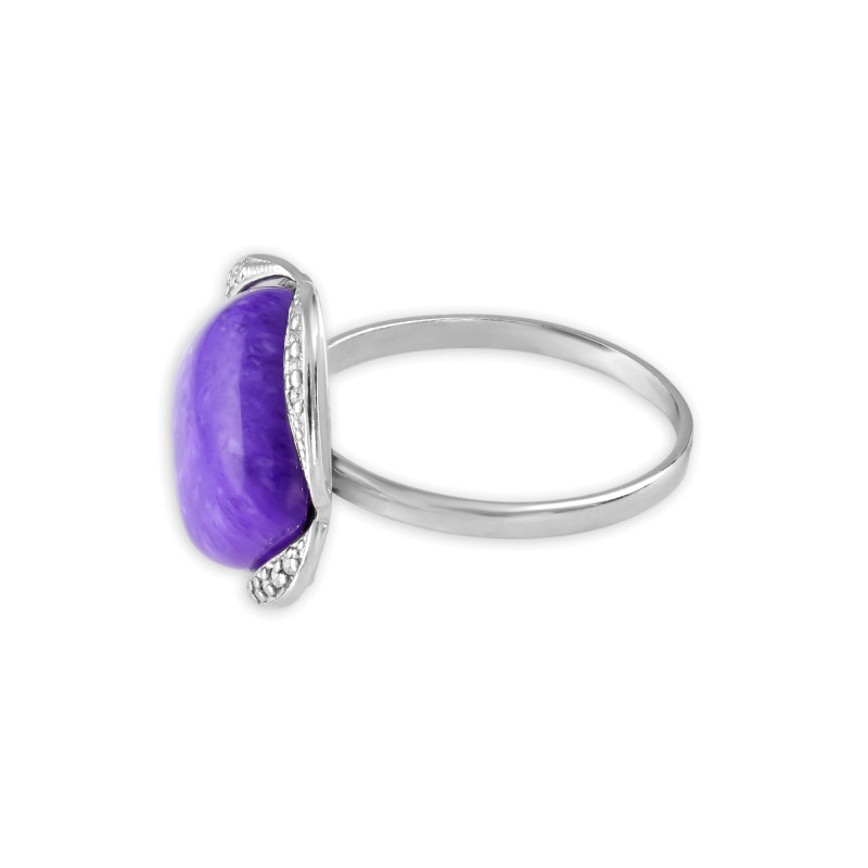 Кольцо из серебра с чароитом и фианитами