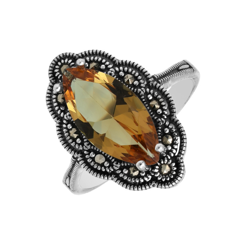 Кольцо с выращенным султанитом и марказитами