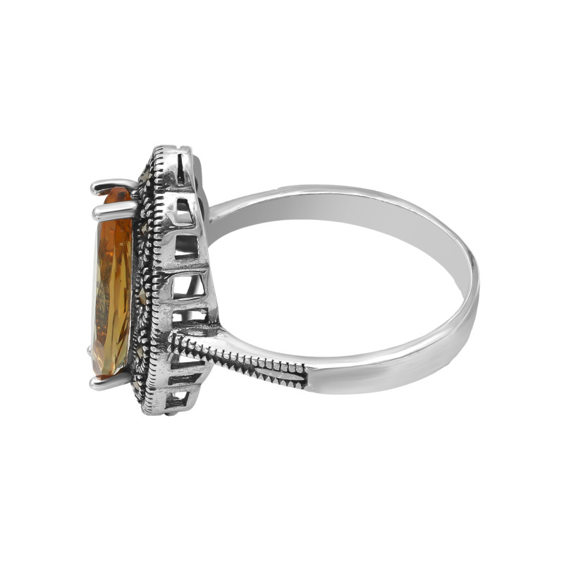 Кольцо с выращенным султанитом и марказитами