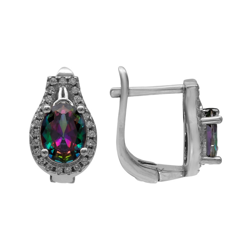 Серьги с выращенным топазом мистик и кубическим цирконием