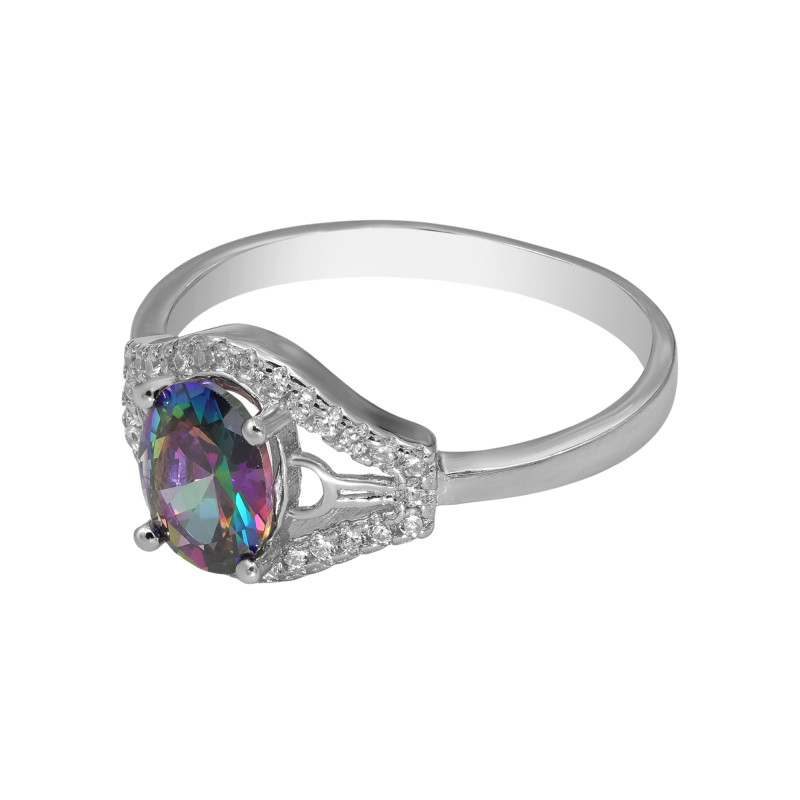 Кольцо с выращенным топазом мистик и кубическим цирконием