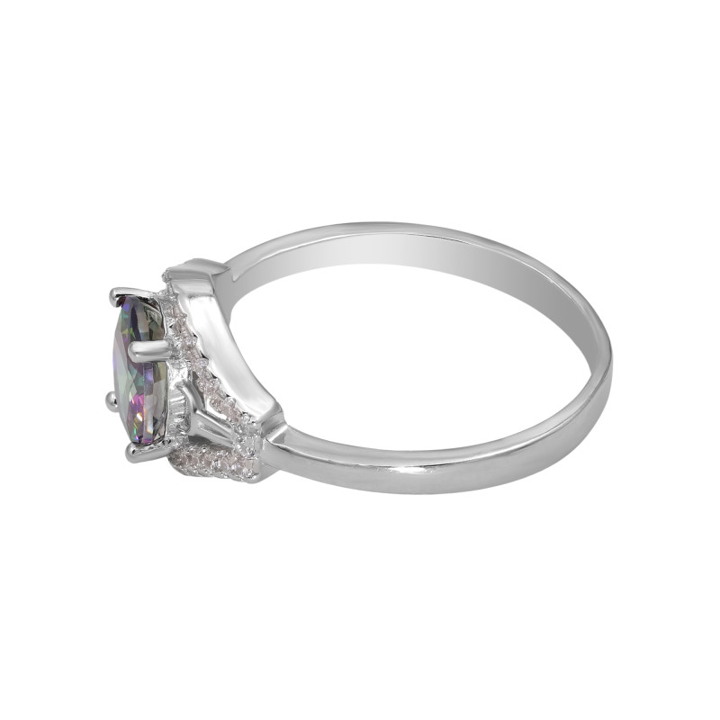 Кольцо с выращенным топазом мистик и кубическим цирконием