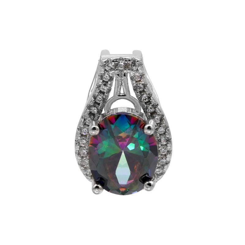 Подвеска с выращенным топазом мистик и кубиечским цирконием